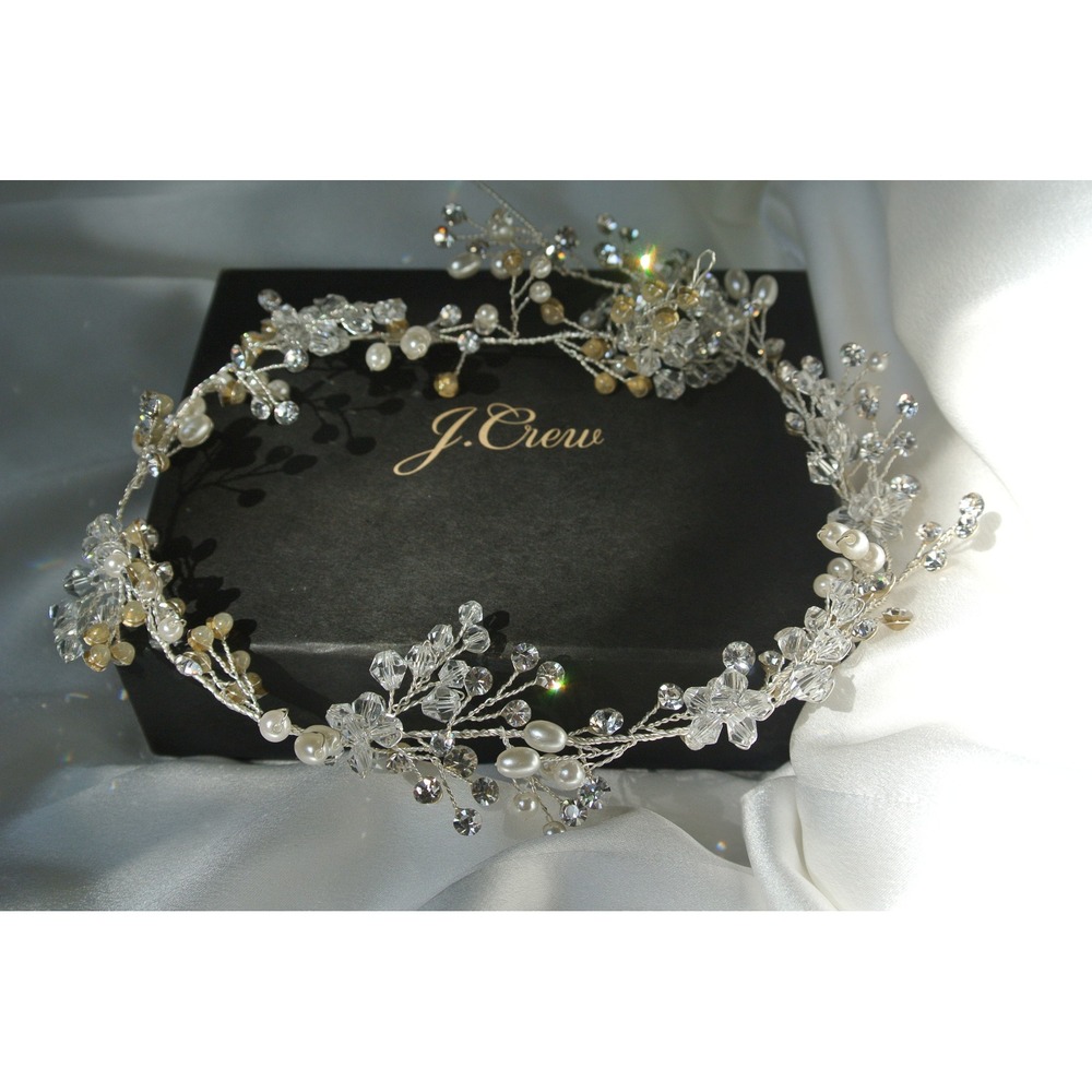 J.Crew Crystal and Pearl Floral Vine Bridal Headpiece Silver Tone OS